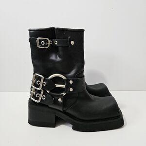 Jeffrey Campbell Stubborn Platform Moto Boots Size 6 Square Toe Chunky Black EUC